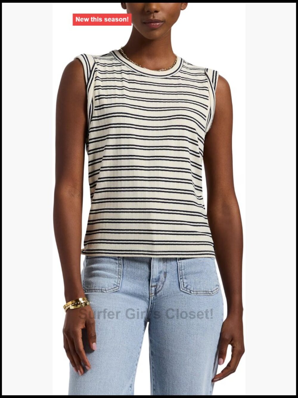 Women's Striped Ribbed Sleeveless Tank Top Crew Neck Pullover Stretchable